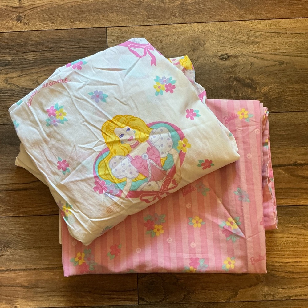 1997 Vintage Barbie Sweet Dreams Bedding Ribbons Flowers Twin Sheet Set